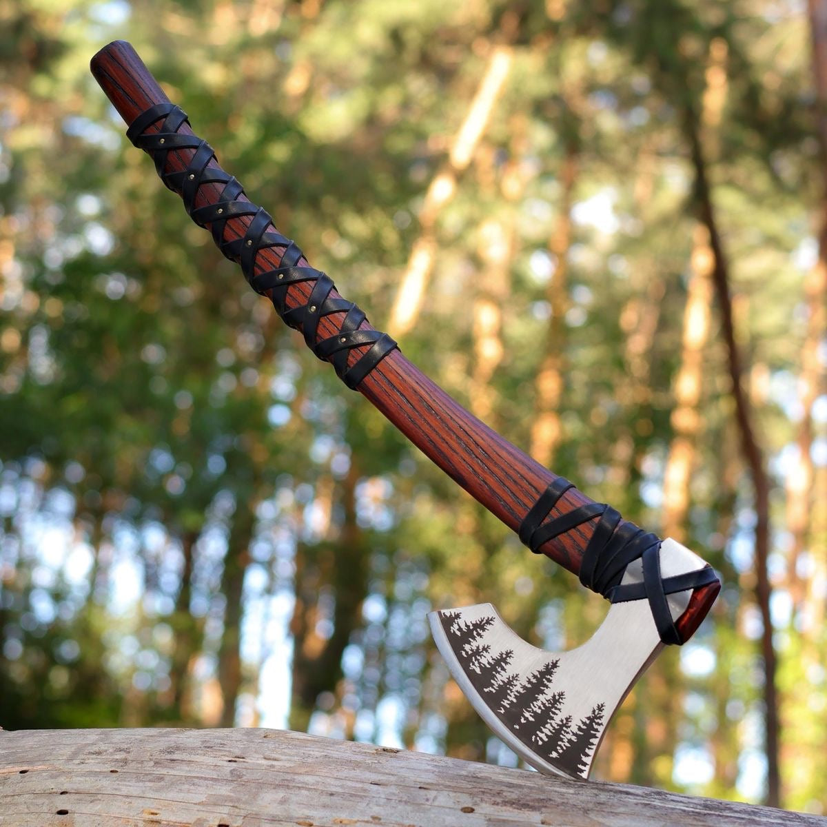 Custom Handmade Axe High Carbon Steel Head Rose Wood Handle With Sheath