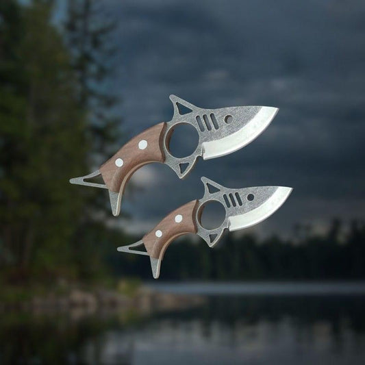 Pair Of Shark Knives With Leather Sheath