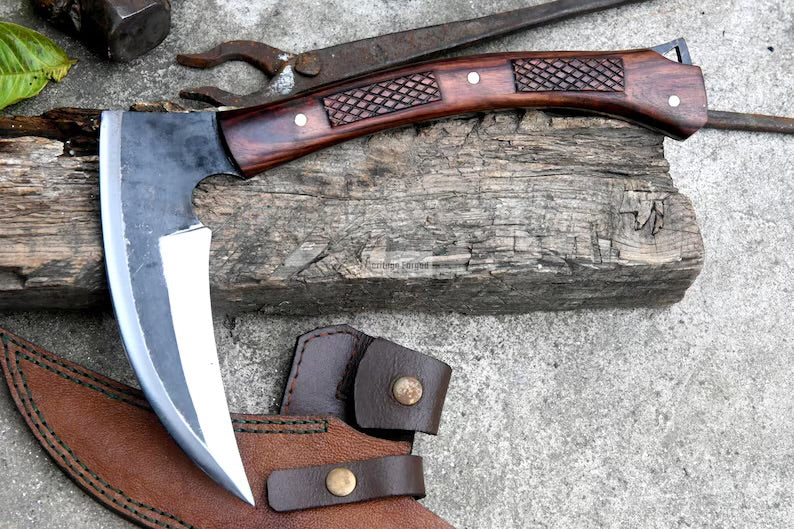 Custom Pair Of Kama Knife With Leather Sheath