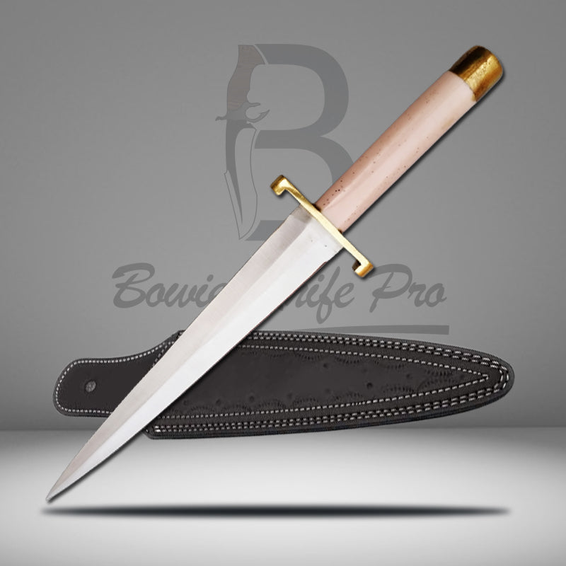 Dagger Knife Stainless Steel Blade Rasin Handle Brass Guard And Pommel With Knife Sheath VK-210