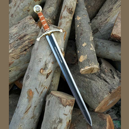Scottish Knight Templar Sword Replica Brass Guard And Pommel With Leather Sheath