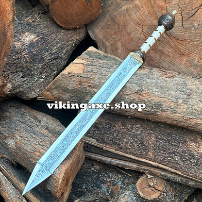 Master Sword | Roman Gladius Sword | Hand Engraved Sword With Leather Sheath