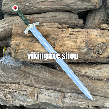 Goldryn Style Replica Sword High Carbone Steel Blade Brass Guard And Red Gemstone Pommel With Leather Sheath