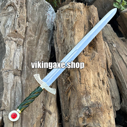 Goldryn Style Replica Sword High Carbone Steel Blade Brass Guard And Red Gemstone Pommel With Leather Sheath