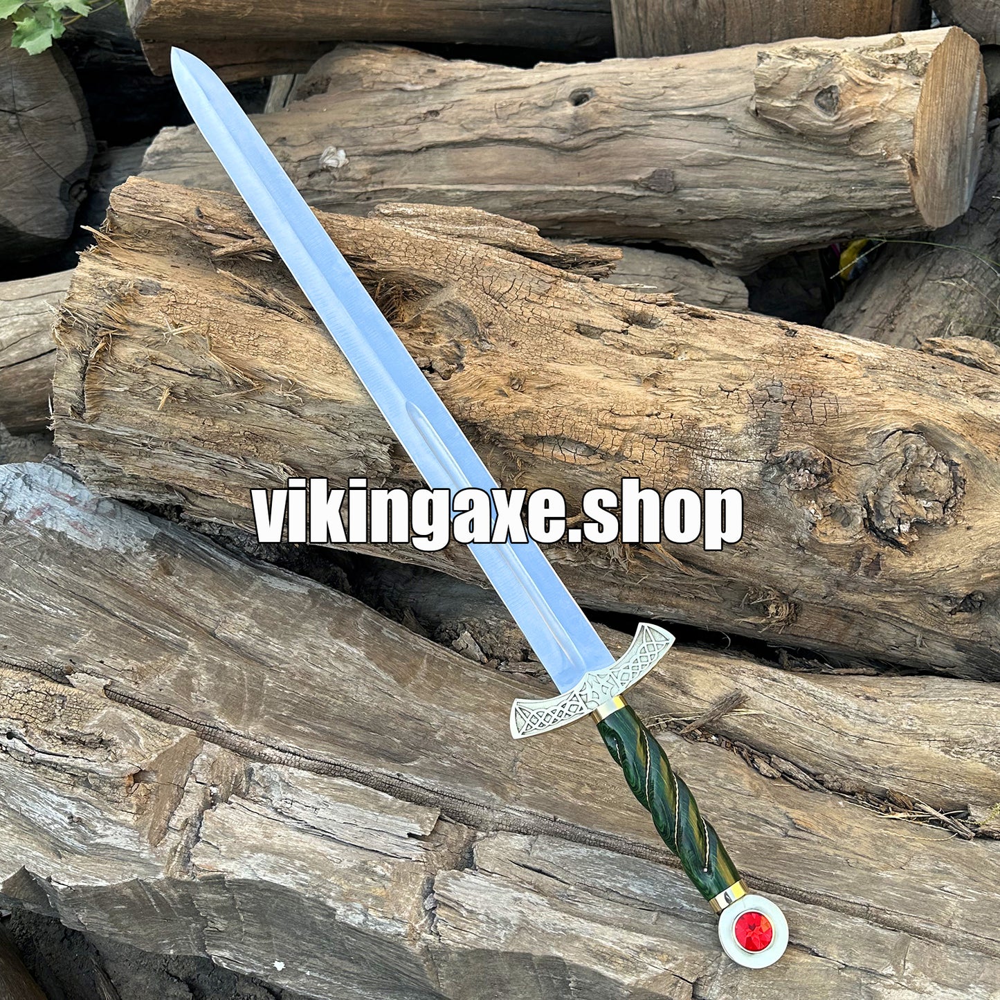Goldryn Style Replica Sword High Carbone Steel Blade Brass Guard And Red Gemstone Pommel With Leather Sheath