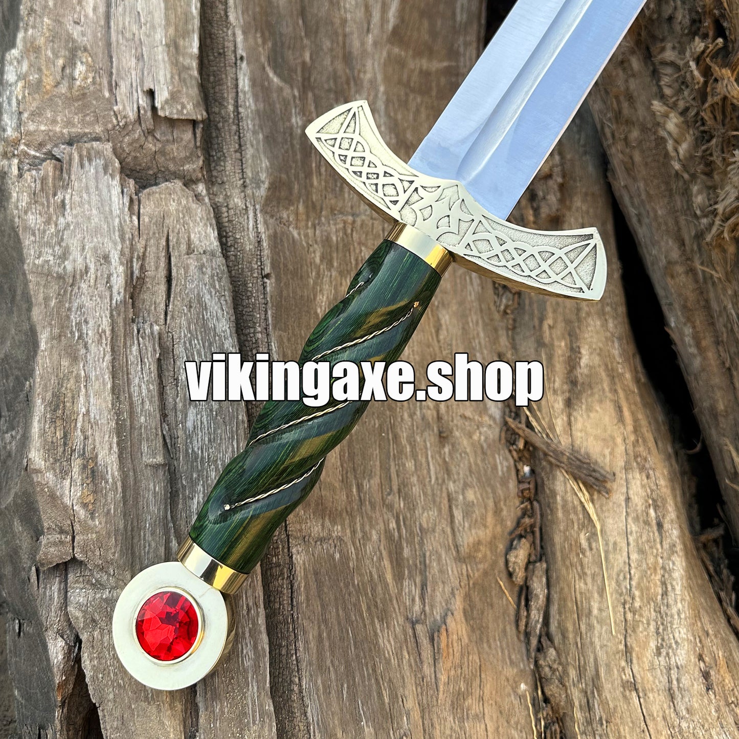 Goldryn Style Replica Sword High Carbone Steel Blade Brass Guard And Red Gemstone Pommel With Leather Sheath