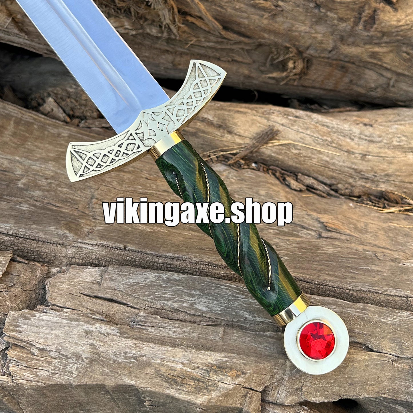 Goldryn Style Replica Sword High Carbone Steel Blade Brass Guard And Red Gemstone Pommel With Leather Sheath