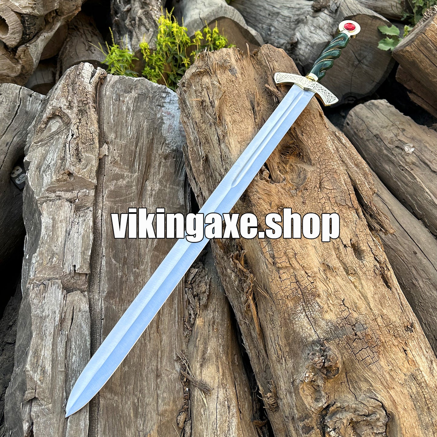 Goldryn Style Replica Sword High Carbone Steel Blade Brass Guard And Red Gemstone Pommel With Leather Sheath