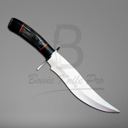 Hunting Bowie Knife Pro Stainless Steel Blade Bull Horn And Wood Handle Steel Guard With Knife Sheath VK-213