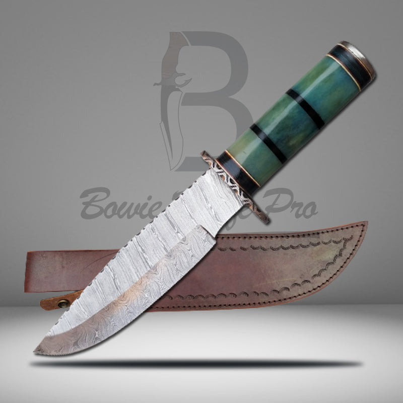 Hunting Knife Damascus Knife Bone Handle Damascus Steel Guard And Pommel With Knife Sheath VK-208