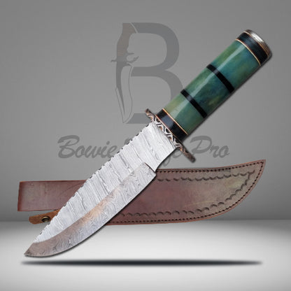 Hunting Knife Damascus Knife Bone Handle Damascus Steel Guard And Pommel With Knife Sheath VK-208