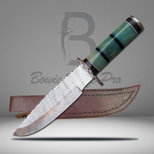 Hunting Knife Damascus Knife Bone Handle Damascus Steel Guard And Pommel With Knife Sheath VK-208