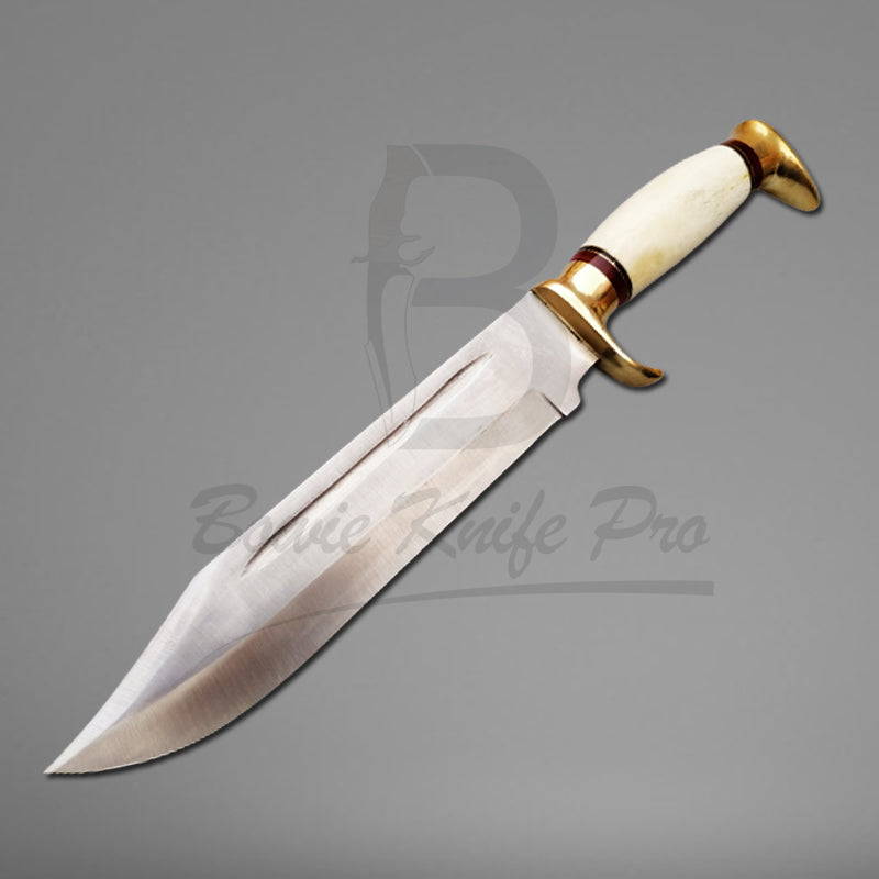 Pro Bowie Knife Stainless Steel Blade Bone Handle Brass Guard And Pommel With Knife Sheath VK-203