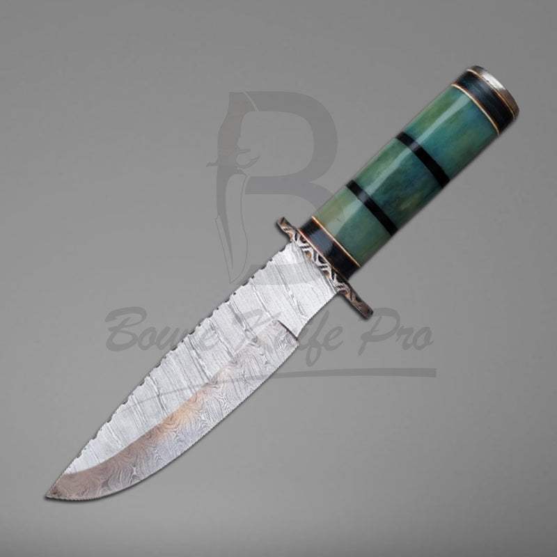 Hunting Knife Damascus Knife Bone Handle Damascus Steel Guard And Pommel With Knife Sheath VK-208