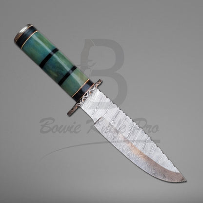 Hunting Knife Damascus Knife Bone Handle Damascus Steel Guard And Pommel With Knife Sheath VK-208