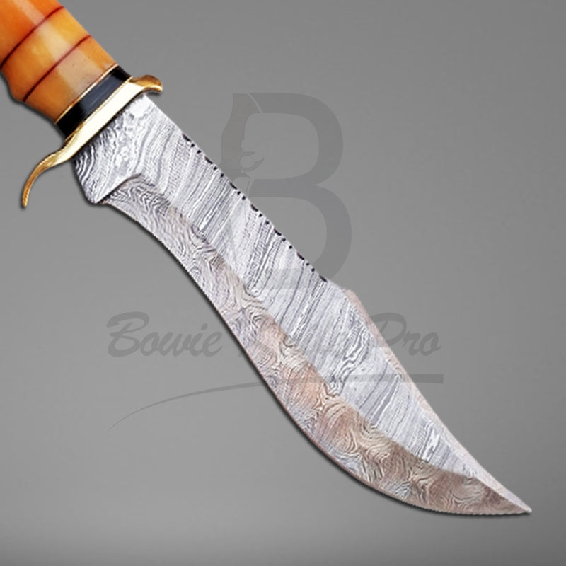 Damascus Knife Bowie Knife Brass Guard And Pommel Color Bone Handle With Knife Sheath VK-207