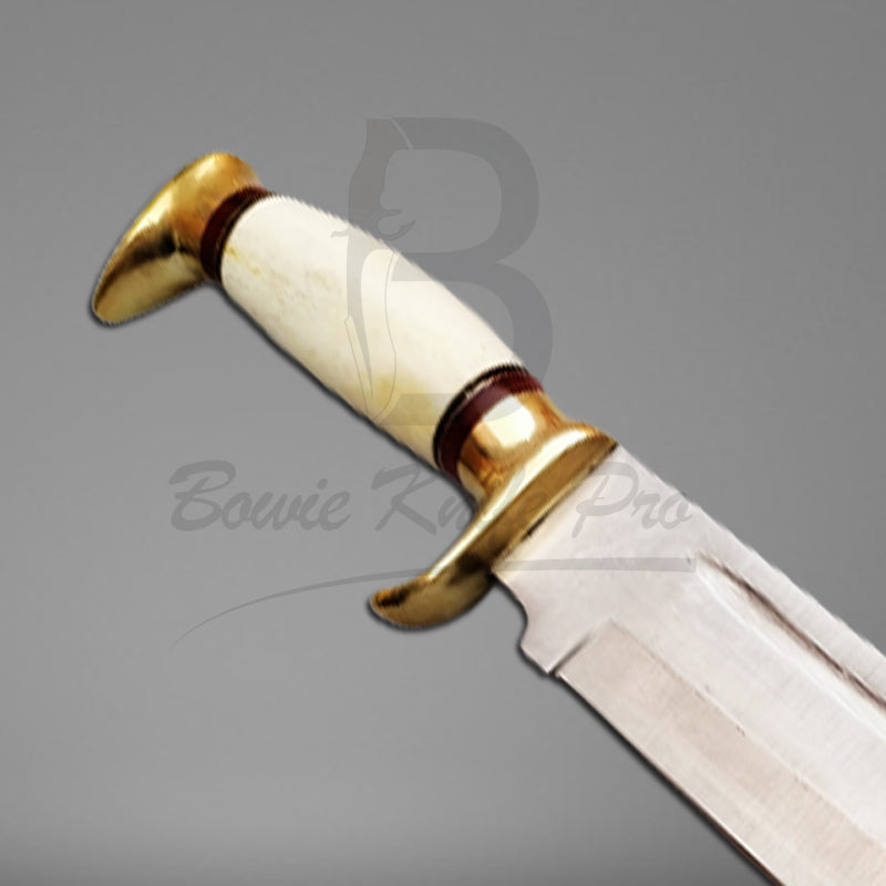 Pro Bowie Knife Stainless Steel Blade Bone Handle Brass Guard And Pommel With Knife Sheath VK-203