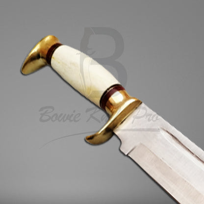 Pro Bowie Knife Stainless Steel Blade Bone Handle Brass Guard And Pommel With Knife Sheath VK-203